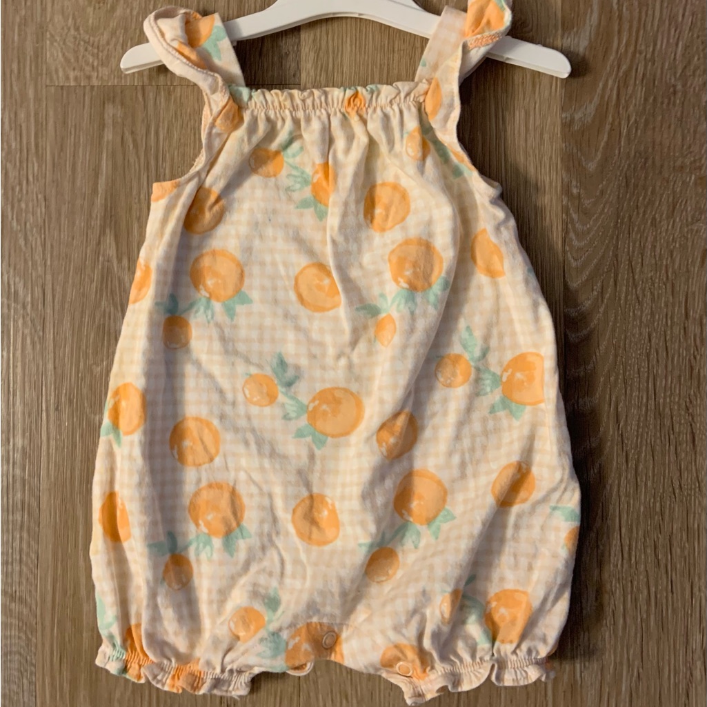 Carter's Girl's Size 3-6 Months Checked Romper With Peaches Print